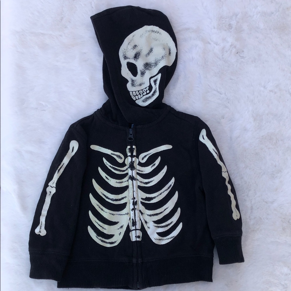 Old Navy Black Skeleton Hoodie Zip-Up Sweatshirt Baby 18-24mo